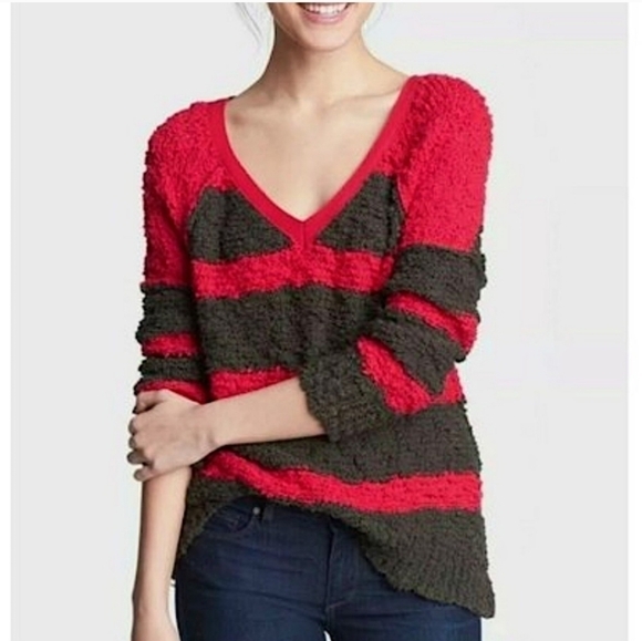 Free People Songbird red brown stripe loose weave long sleeve Sz XS - Picture 1 of 11